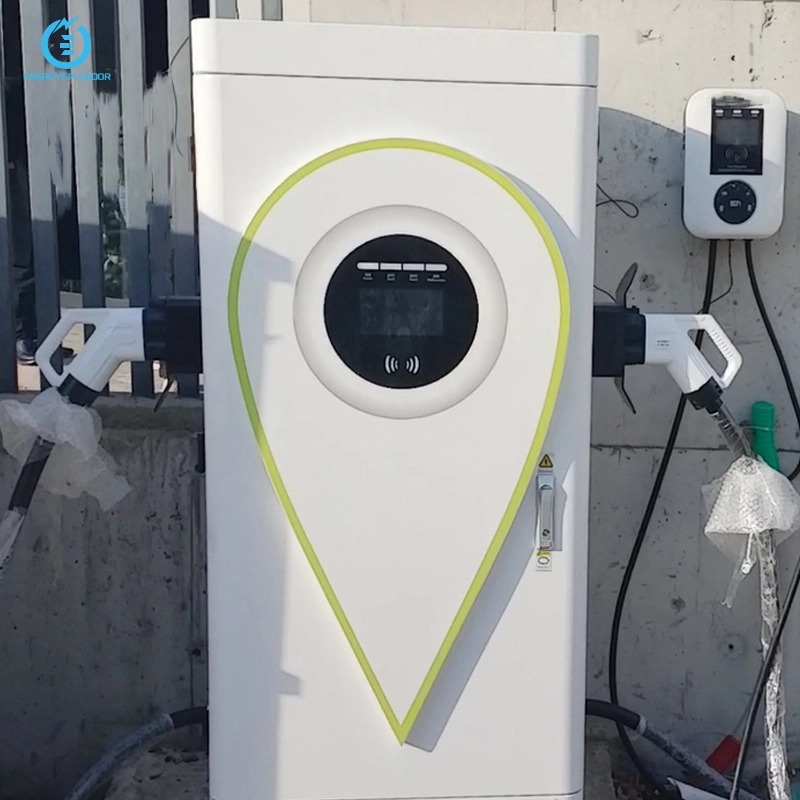 EV charging station with dual charging guns installed outdoors, providing fast and efficient electric vehicle charging services.
