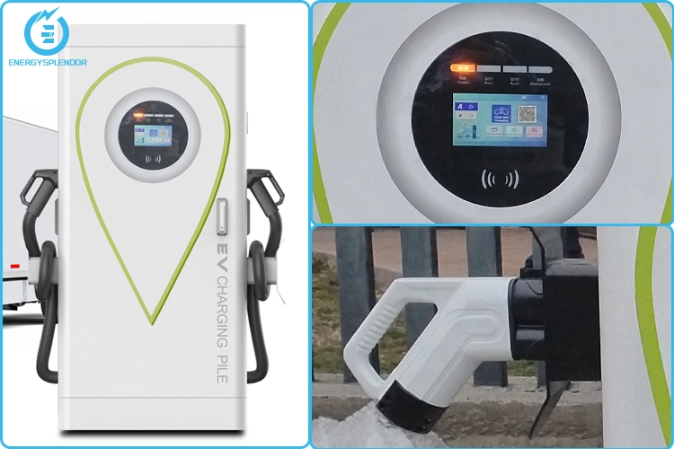 ENERGY SPLENDOR DC EV fast charger with touchscreen display and dual connectors for flexible deployment.