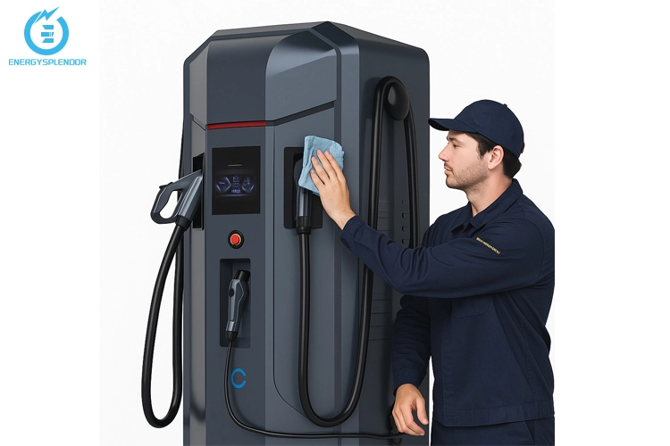 Modern EV charging station design concept for commercial applications.