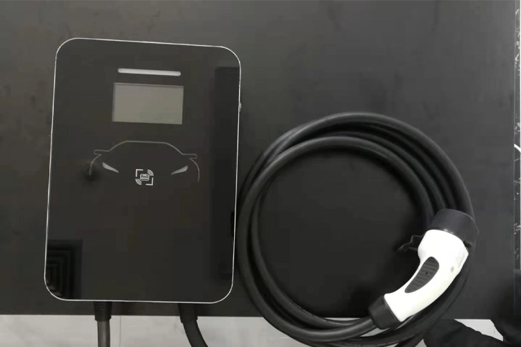 AC EV charging station with cable, smart wall-mounted electric vehicle charger from supplier for business opportunities.