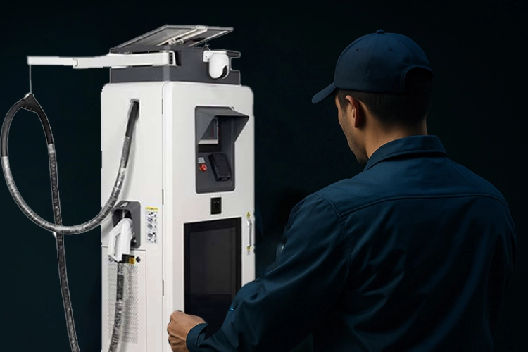 Dual-port public EV charging station with technician maintenance