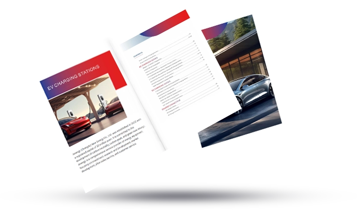 EV charging station technology brochure showcasing modern electric vehicle infrastructure solutions.