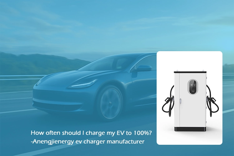 A question about EV charging frequency on a promotional image featuring a white electric vehicle and an EV charging station.
