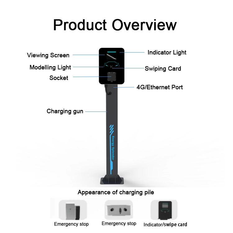 Wall-mounted AC EV charging station for sale, electric vehicle charger with screen, Ethernet and 4G connectivity.