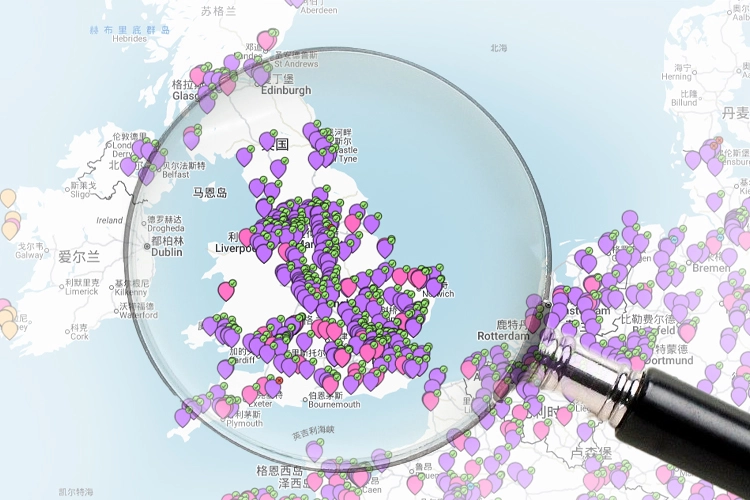 London EV charging network map showing the distribution of electric vehicle charging stations across the UK.