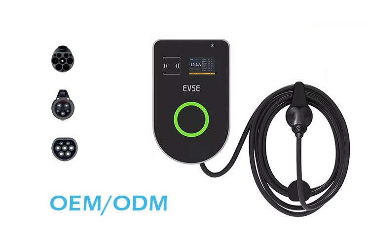Commercial Level 2 EV charger with multiple plug types for OEM/ODM electric vehicle charging solutions.