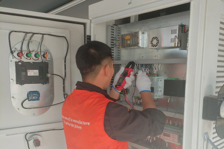 EV charging installation site with AC chargers in a covered parking area for electric vehicles.