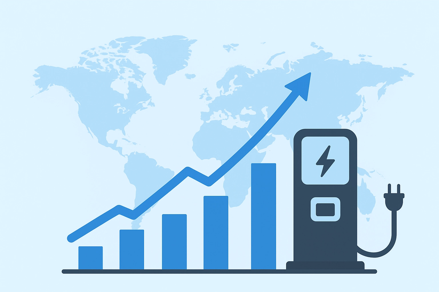 Global EV charging station growth chart showing upward trend in electric vehicle infrastructure and renewable energy adoption worldwide.