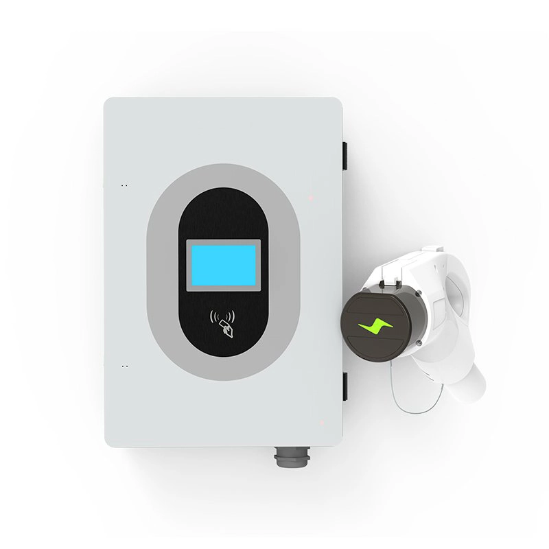 Compact 30kW DC charger with smart display and CCS2 connector for efficient electric vehicle fast charging, suitable for commercial and home EV use.