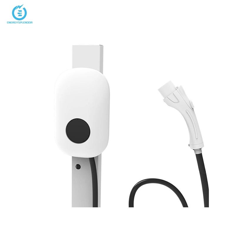 Level 2 EV charging station wall-mounted, featuring a sleek design and high-efficiency power output for home and commercial electric vehicle charging.