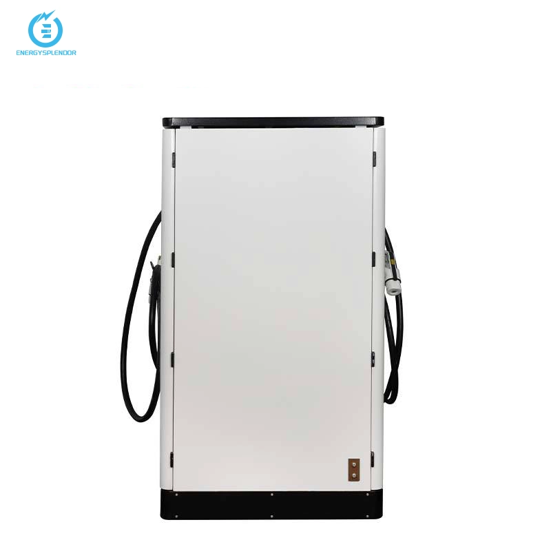 Commercial level 3 DC fast EV charger for sale with dual charging connectors, ideal for public and fleet charging stations.