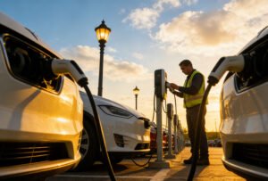 Electric vehicle fleet charging with multiple chargers connected to cars