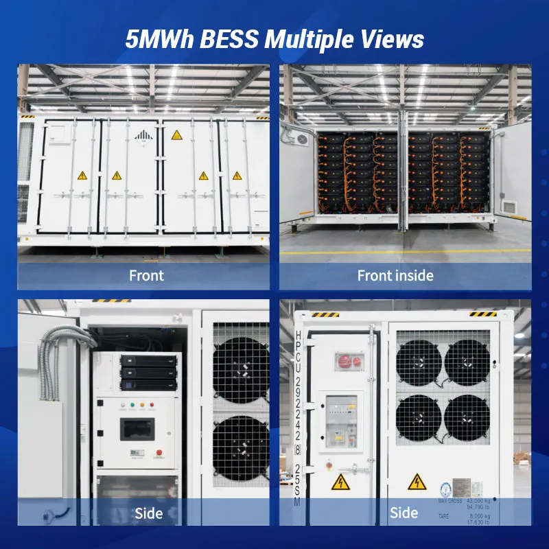 5MWh containerized battery energy storage system multi-angle views for solar power storage and utility-scale grid applications