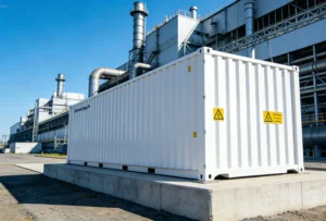 A 1MWh commercial battery storage system container installed at an industrial facility to reduce commercial battery storage cost.