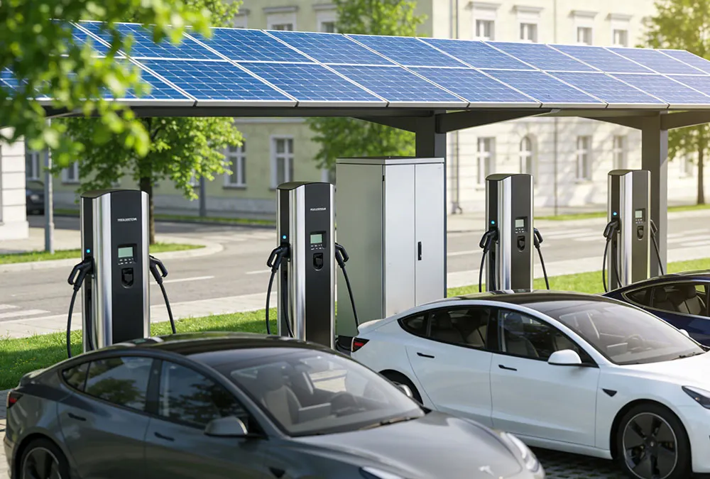 Commercial battery energy storage and EV charging integration in the USA.