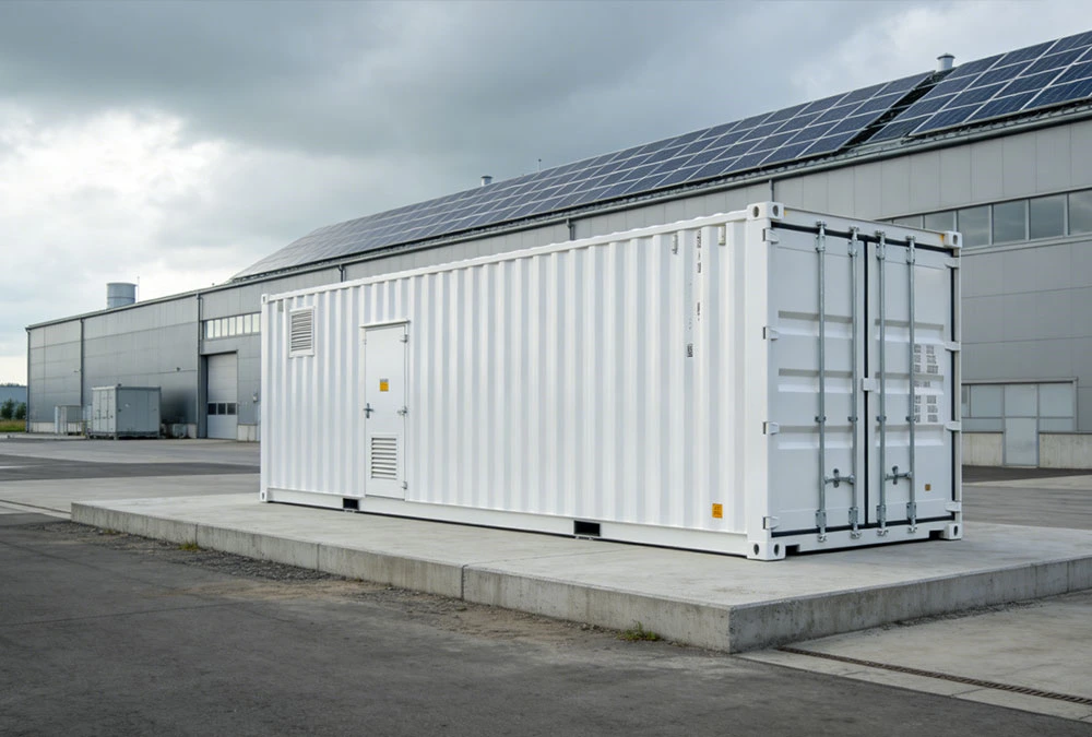 A containerized BESS using energy storage batteries in Poland installed at an industrial manufacturing plant.
