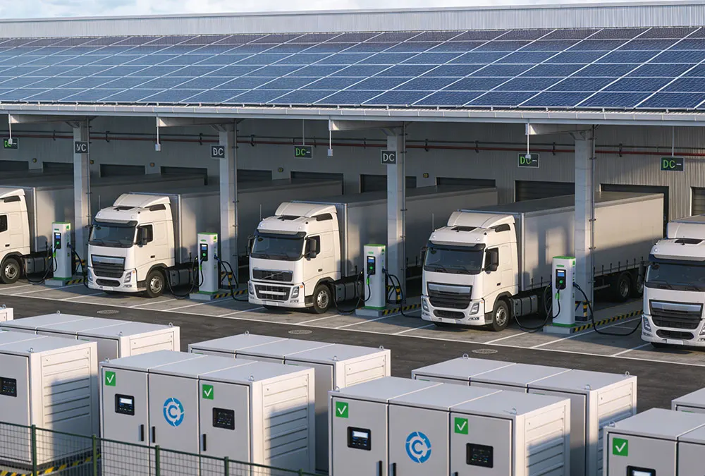 Optimized BESS sizing for solar plus storage and EV charging stations at a modern logistics center.
