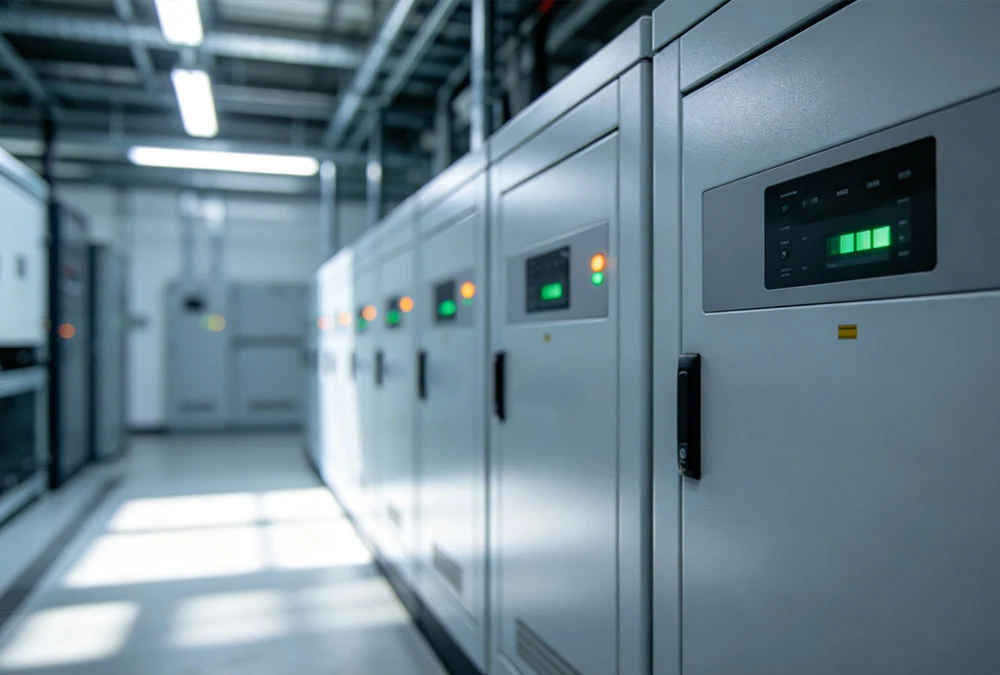 Modular commercial solar battery storage system for factories providing backup power and peak shaving.