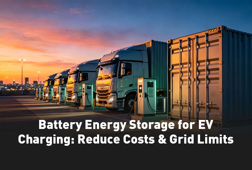 Integrated battery energy storage for EV charging station at a commercial logistics hub.
