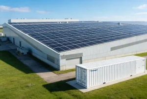 An industrial solar energy storage system with EMS installed at a manufacturing facility to maximize PV utilization.