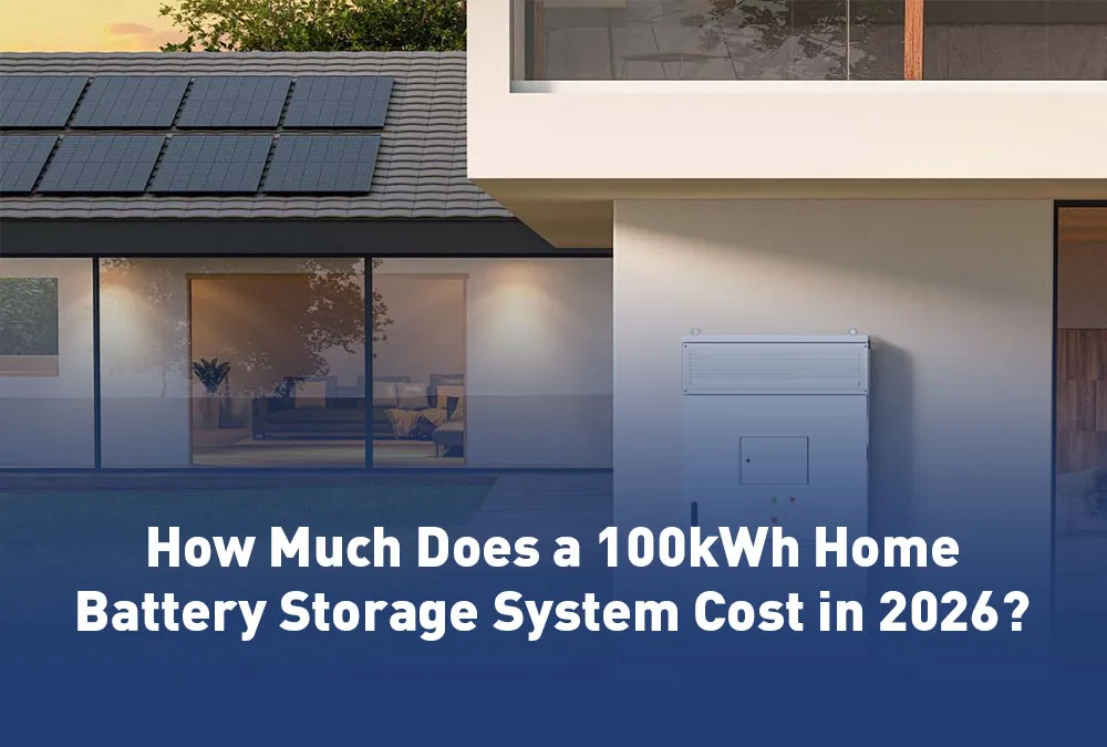 A premium 100kWh home battery storage system installed outside a luxury villa for whole house backup power.