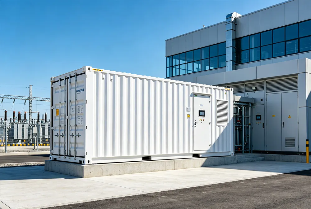 A commercial behind the meter battery storage system providing peak shaving and lowering demand charges.