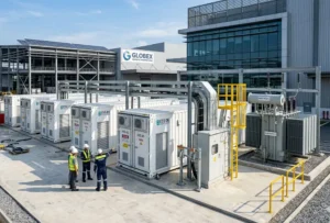 A high-capacity BESS installation demonstrating how commercial energy storage saves money for factories.