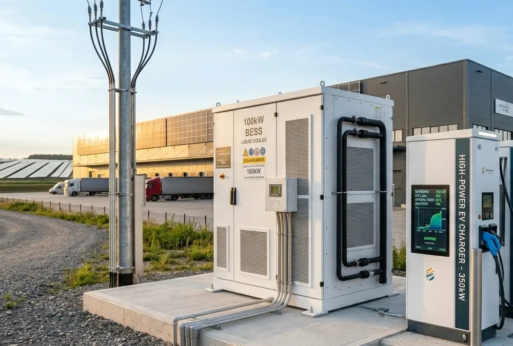A 215kWh liquid cooling energy storage system cabinet installed at a commercial industrial site.