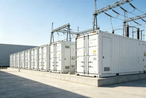 A utility scale standalone battery energy storage system connected to the regional power grid.