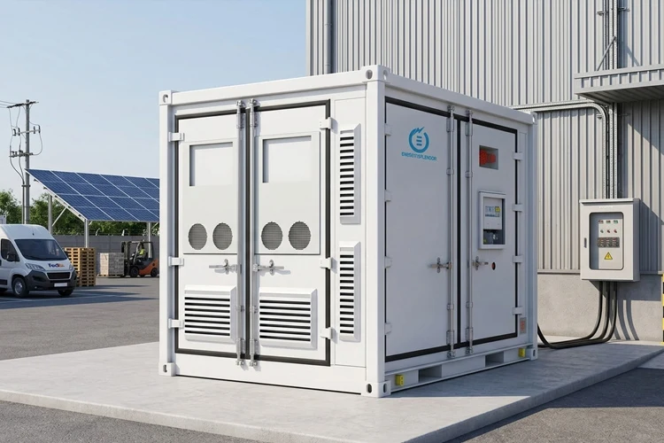 1MWh commercial and industrial battery energy storage system installed at a manufacturing facility for demand charge reduction and backup power.