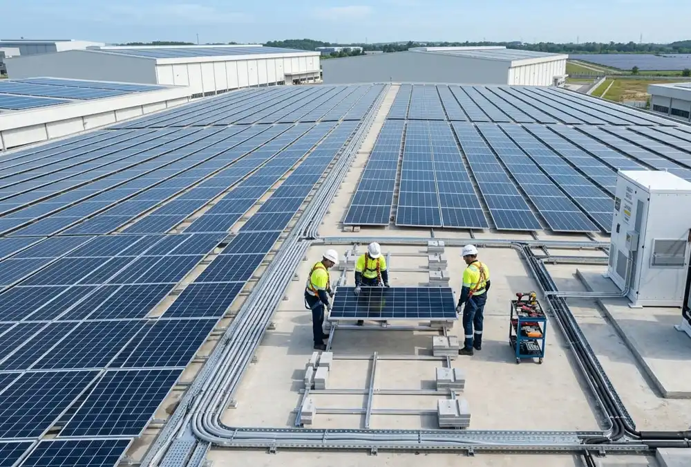 Engineering procurement and construction of a commercial rooftop solar project showcasing turnkey solar EPC pricing for industrial projects