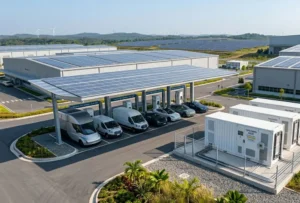 Turnkey Solar EPC integrated commercial solar canopy with BESS containers and DC fast EV charging infrastructure