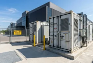 A modular outdoor containerized industrial bess installation at a manufacturing factory for peak shaving energy management.