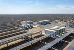 A massive utility scale solar project showcasing the turnkey project delivery model with tracking PV panels.