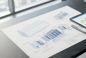 3D technical engineering design and blueprint schematic for a 20ft BESS container project