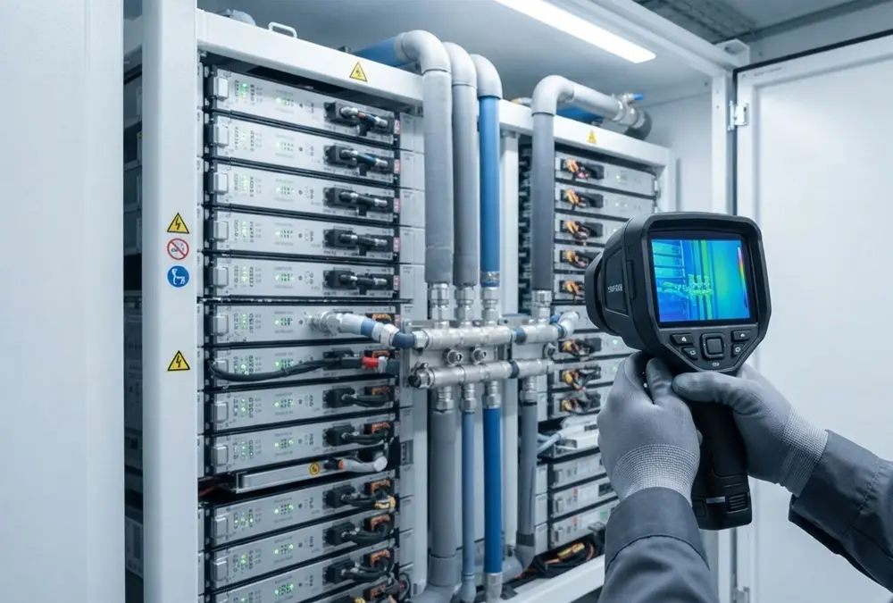 Preventive maintenance and liquid cooling thermal check on a commercial and industrial BESS to maximize battery lifecycle