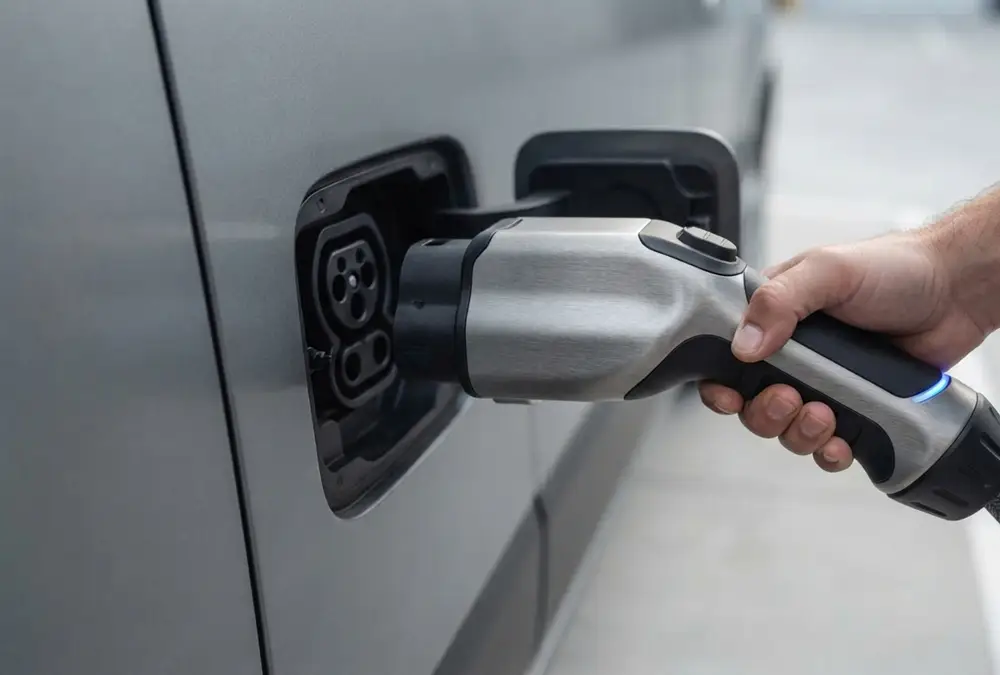High-power DC fast charging infrastructure delivering direct current to an electric vehicle battery.