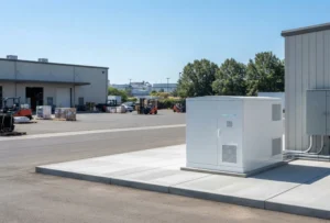 Lithium battery energy storage system cabinet installed at a commercial industrial factory site