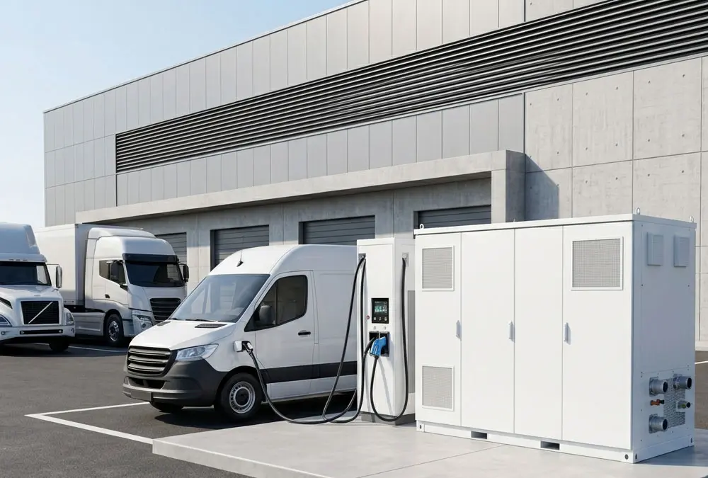 Outdoor liquid cooled 261kWh BESS cabinet integrated with commercial EV charging station to reduce peak demand charges