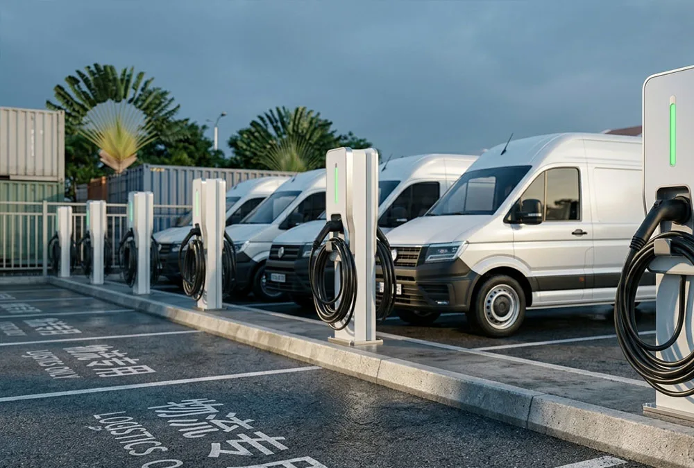 Commercial fleet bidirectional EV charging infrastructure supplying energy back to the commercial power grid