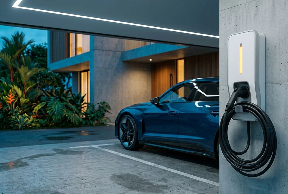 Residential bidirectional EV charging setup powering a house during peak hours