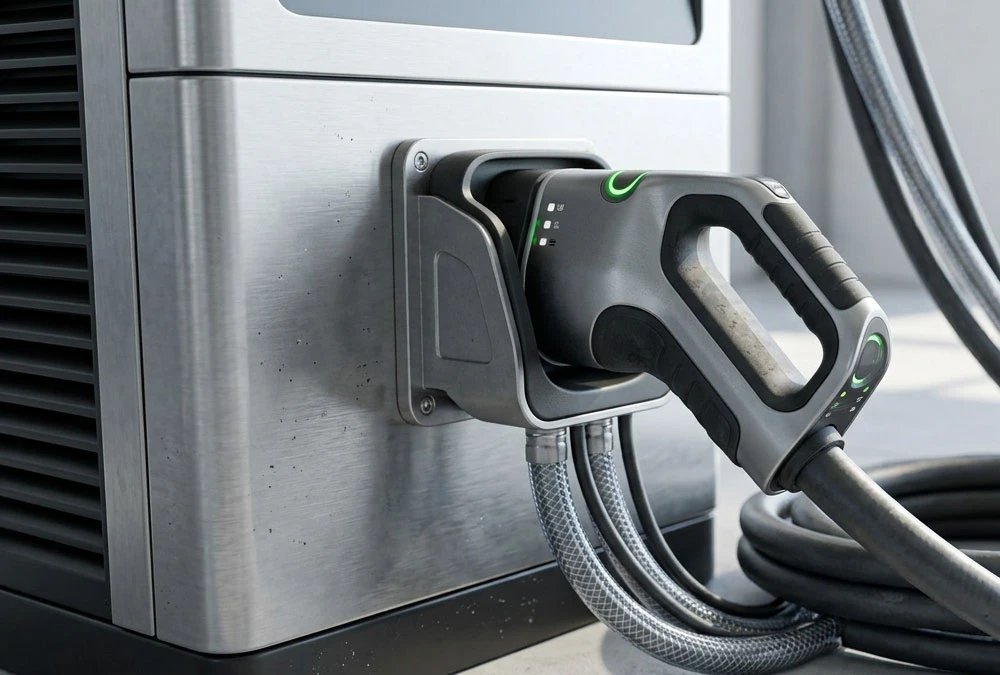 Liquid cooled Megawatt Charging System connector and dispenser for electric truck fleet charging