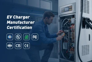 Professional testing of EV charger manufacturer certification standards in an industrial laboratory