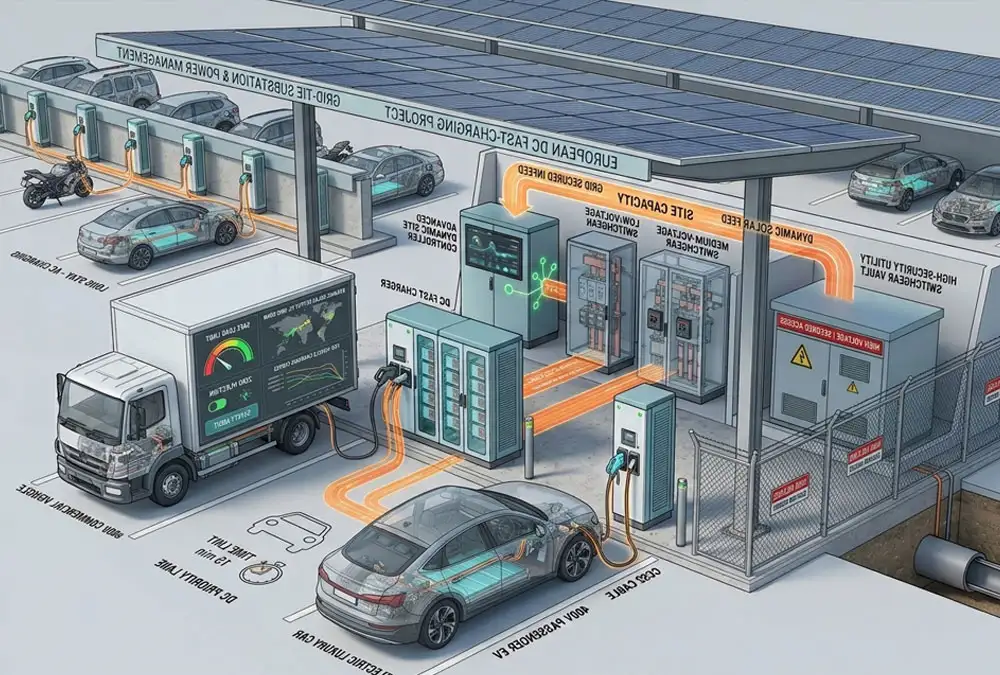 AC vs DC EV charging mix for a European commercial car park